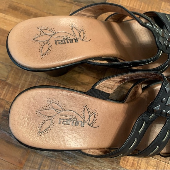 Umberto Raffini Studded & Embellished Wedge Sandals in Black Leather sz 8 - Picture 7 of 13